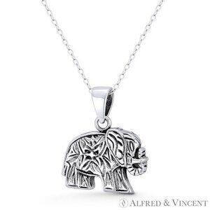 Elephant Charm 1-Sided Hollow-Back Pendant in Oxidized .925 Sterling Silver